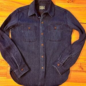 STUDIO D’ARTISAN DOBBY SASHIKO WORK SHIRT - LIGHT WASHED INDIGO SZ: 38